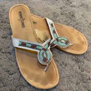Minnetonka Beaded Leather Sandals Boho Festival